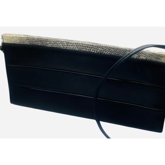 St. John Italian Leather Crossbody Black w/Snakeskin Embossing on Top & Sides - Picture 2 of 7